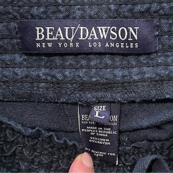 Beau Dawson Women Wide Leg Linen Blend Pants Size L Navy Pockets Elastic Waist - Picture 15 of 17